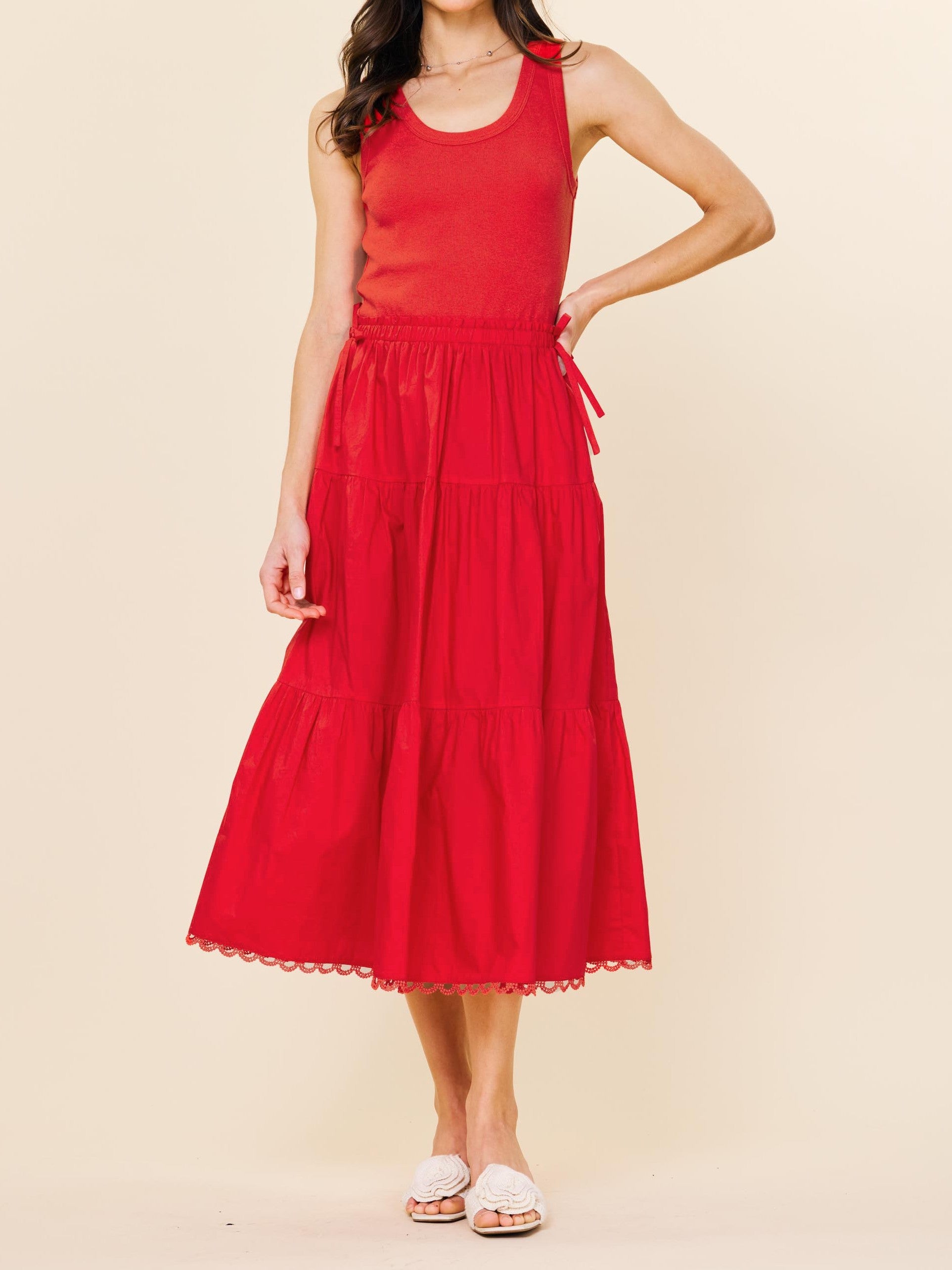 knee length dresses for ladies Keyhole Midi Dress in Red – Wrapsody main image 0